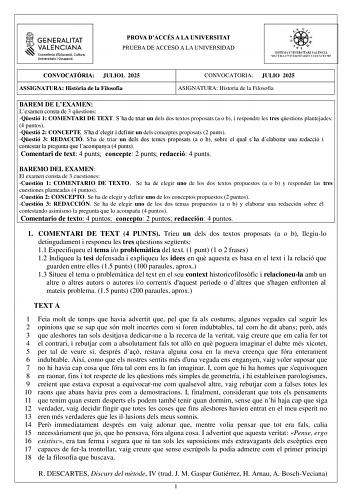 Examen de Historia de la Filosofía (PAU de 2025)