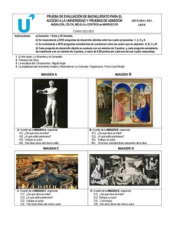 Examen de Historia del Arte (PEvAU de 2023)