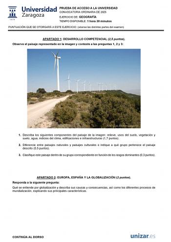 Examen de Geografía (EvAU de 2025)