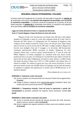 Examen de Italiano (ABAU de 2022)