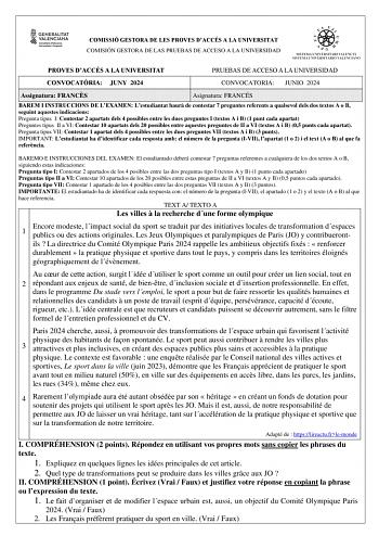 Examen de Francés (PAU de 2024)