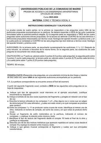 Examen de Coro y Técnica Vocal (EvAU de 2024)