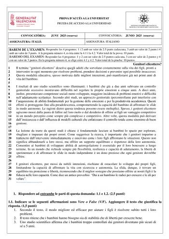 Examen de Italiano (PAU de 2025)
