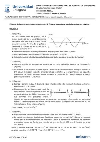 Examen de Física (EvAU de 2017)