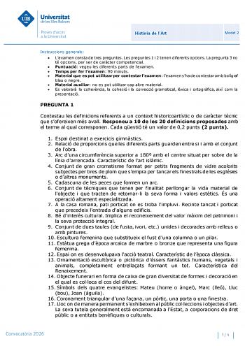 Historia del Arte – PBAU Islas Baleares (2026)