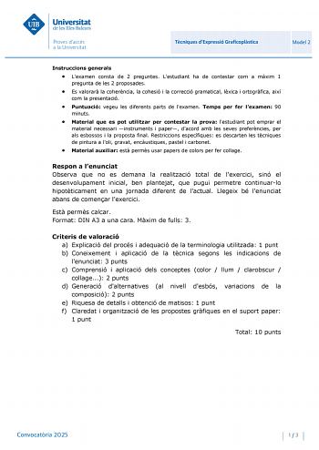 Examen de Técnicas de Expresión Gráfico Plástica (PBAU de 2025)