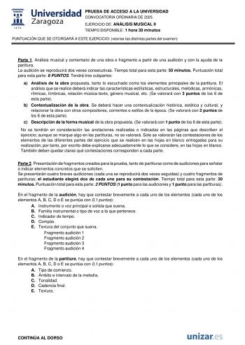 Examen de Análisis Musical (EvAU de 2025)