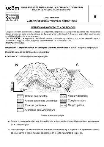 Examen de Geología y Ciencias Ambientales (EvAU de 2025)