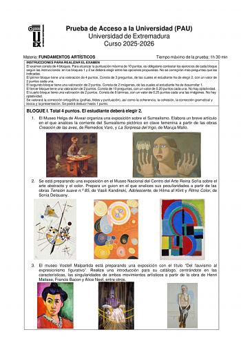 Fundamentos Artísticos – EBAU Extremadura (2026)