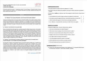 Evaluación del Bachillerato para el Acceso a la Universidad CURSO 20212022 ASIGNATURA FRANCÉS upna Universidad Pública de Navarra Nafarooko Uniberts1ta10 Pubjikoa El examen consta de tres partes 1 Comprensión escrita 2 Uso de la lengua 3 Expresión escrita De cada parte se presentan dos opciones A y B Se deben desarrollar las tres partes eligiendo para cada una de ellas la opción que se desee A o B Opción A Le métavers du nouveau Facebook nouvel ennemi de la santé mentale  Alors que les réseaux …