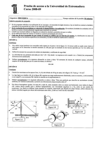 Examen de Mecánica (selectividad de 2009)