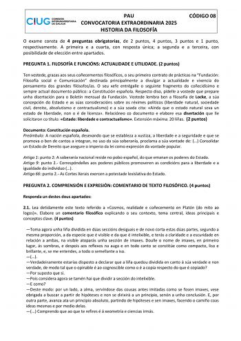 Examen de Historia de la Filosofía (ABAU de 2025)