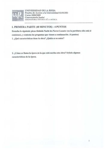 Examen de Historia de la Música y de la Danza (selectividad de 2009)