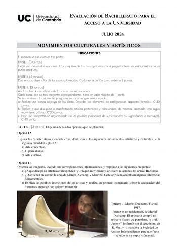 Examen de Movimientos Culturales y Artísticos (EBAU de 2024)