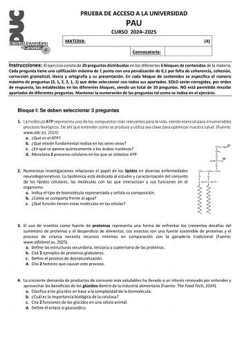 Examen de Biología (EBAU de 2025)