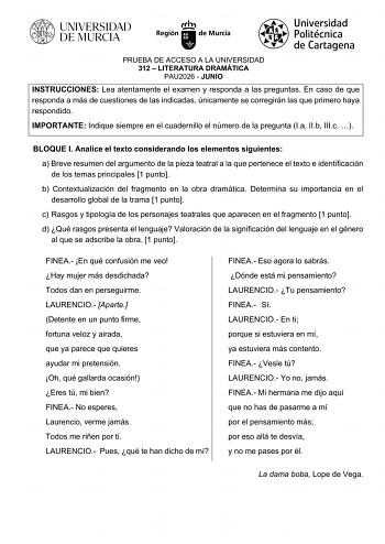 Literatura Dramática – EBAU Región de Murcia (2026)