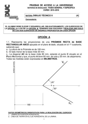 Examen de Dibujo Técnico II (PAU de 2016)