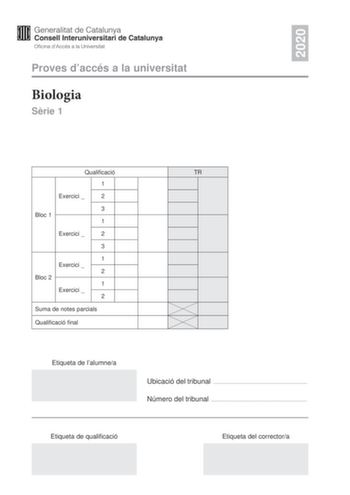 Examen de Biología (PAU de 2020)