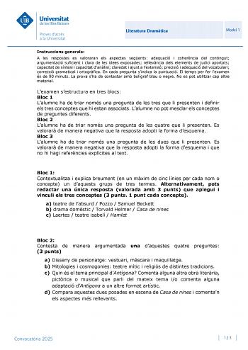 Examen de Literatura Dramática (PBAU de 2025)