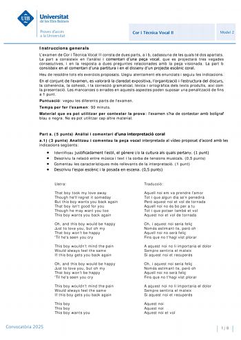 Examen de Coro y Técnica Vocal (PBAU de 2025)