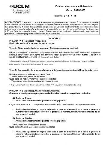 Latín II – EvAU Castilla-La Mancha (2026)