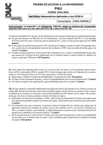 Examen de Matemáticas Aplicadas a las Ciencias Sociales (EBAU de 2025)