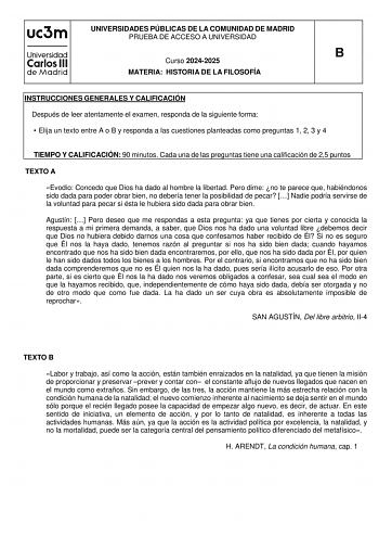 Examen de Historia de la Filosofía (EvAU de 2025)