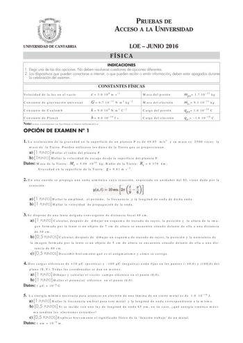 Examen de Física (PAU de 2016)