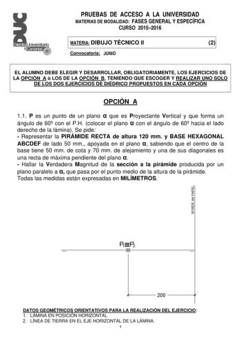 Examen de Dibujo Técnico II (PAU de 2016)