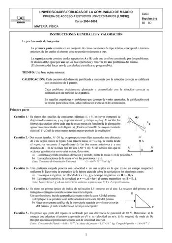 Examen de Física (selectividad de 2005)