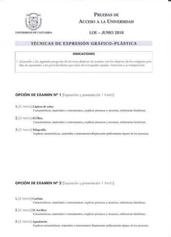 Examen de Técnicas de Expresión Gráfico Plástica (PAU de 2010)