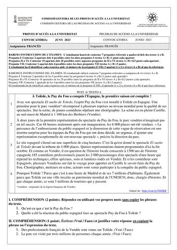 Examen de Francés (PAU de 2023)