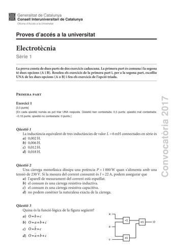 Examen de Electrotecnia (PAU de 2017)