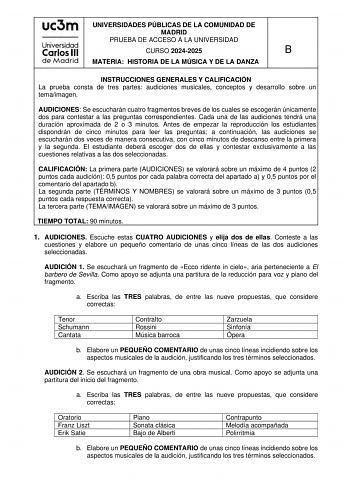 Examen de Historia de la Música y de la Danza (EvAU de 2025)