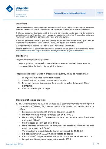 Empresa y Diseño de Modelos de Negocio – PBAU Islas Baleares (2026)