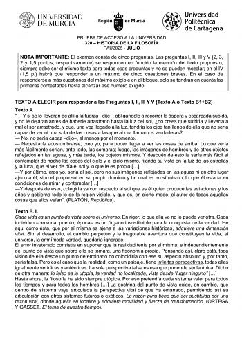 Examen de Historia de la Filosofía (EBAU de 2025)