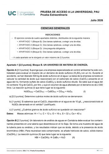 Ciencias Generales – EBAU Cantabria (2026)