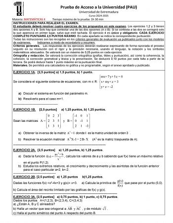 Examen de Matemáticas II (EBAU de 2025)