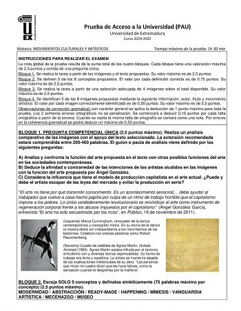 Examen de Movimientos Culturales y Artísticos (EBAU de 2025)