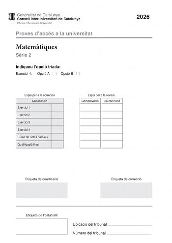 Matemáticas II – PAU Cataluña (2026)