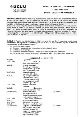 Literatura Dramática – EvAU Castilla-La Mancha (2026)