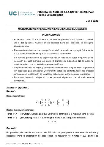 Examen de Matemáticas Aplicadas a las Ciencias Sociales (EBAU de 2025)