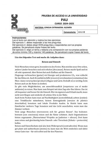 Examen de Alemán (EBAU de 2025)