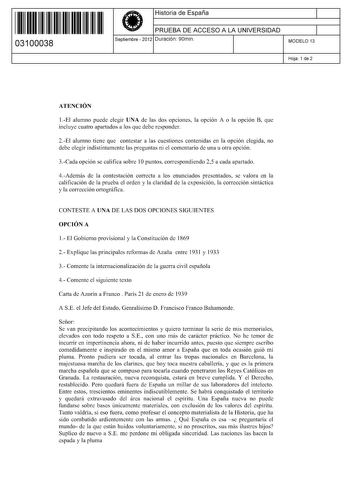 Examen de Historia de España (PAU de 2012)