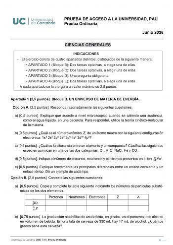Ciencias Generales – EBAU Cantabria (2026)