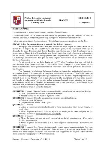 Examen de Francés (PAU de 2015)