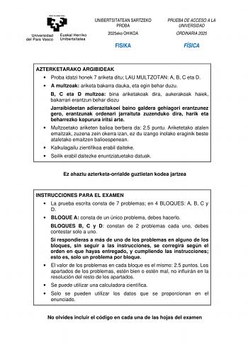 Examen de Física (EAU de 2025)