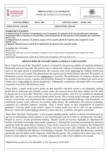 Examen de Inglés (PAU de 2025)
