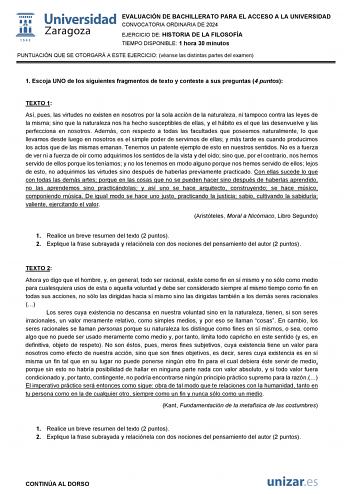 Examen de Historia de la Filosofía (EvAU de 2024)