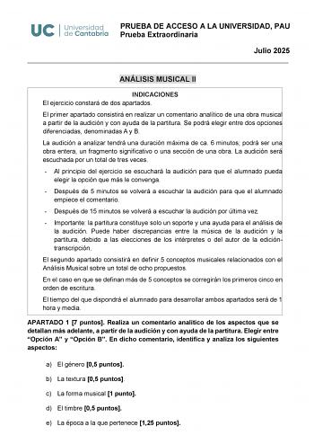 Examen de Análisis Musical (EBAU de 2025)